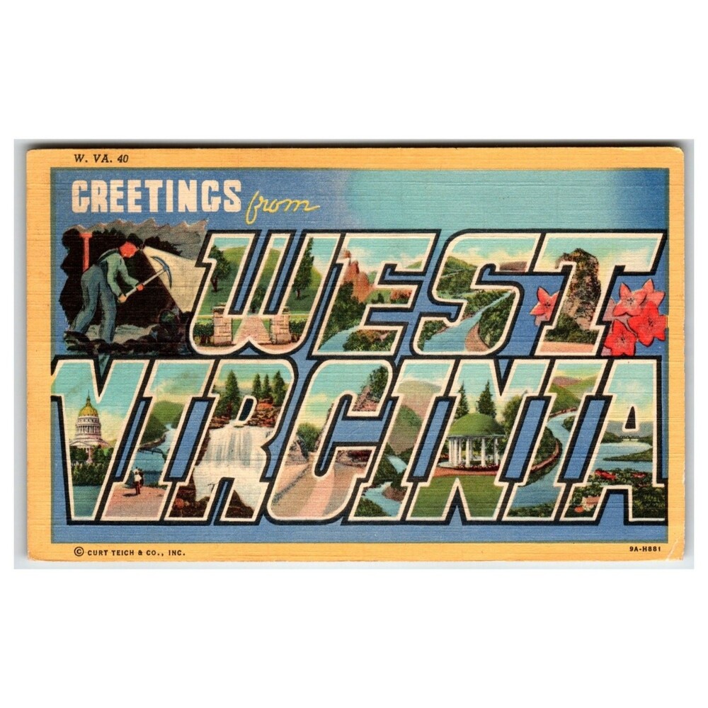 Greetings from West Virginia Linen Postcard 1951 Curt Teich Capitol Miner